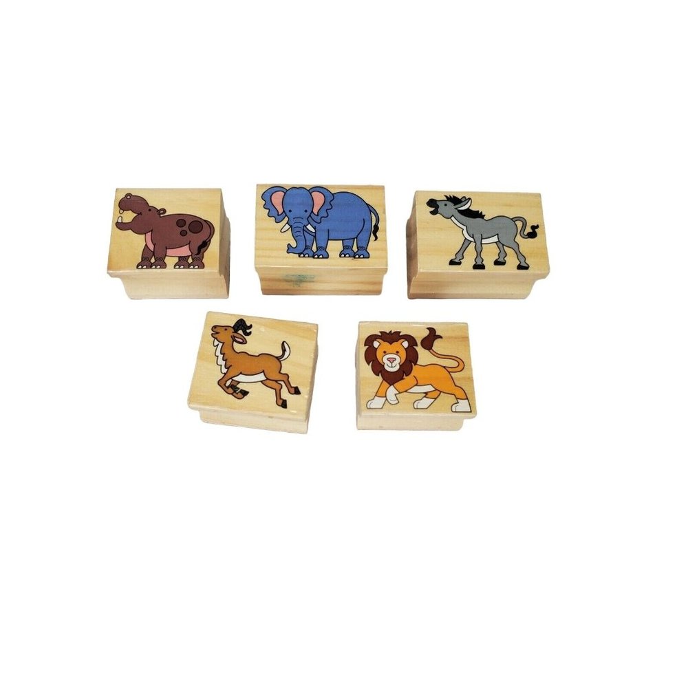 Lot Of 5 Animal Wood Rubber Decorative Collectible Stamps